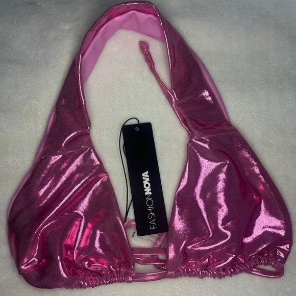 NWT! Fashion Nova Shimmering Pink Bikini - Picture 3 of 10